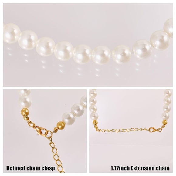 2pcs Cat Pearl Necklaces, Cute Heart Shaped Pendant Cat Dog Collar Adjustable L - Picture 3 of 10